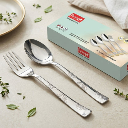 12pc Stainless Steel Cutlery | 16cm Moonpress Spoons & Forks | Silver