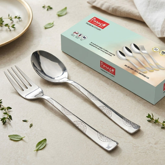 12pc Stainless Steel Cutlery | 16cm Moonpress Spoons & Forks | Silver