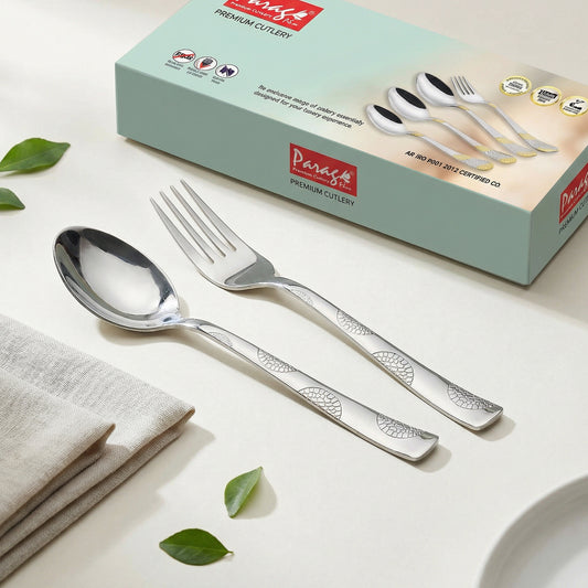 12pc Stainless Steel Cutlery | 19cm Moonpress Spoons & Forks | Silver