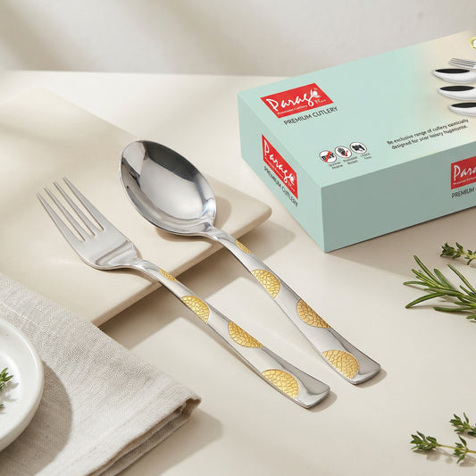 12pc Moonpress Stainless Steel 24k Gold Cutlery | 16cm Spoons & Forks | Dining
