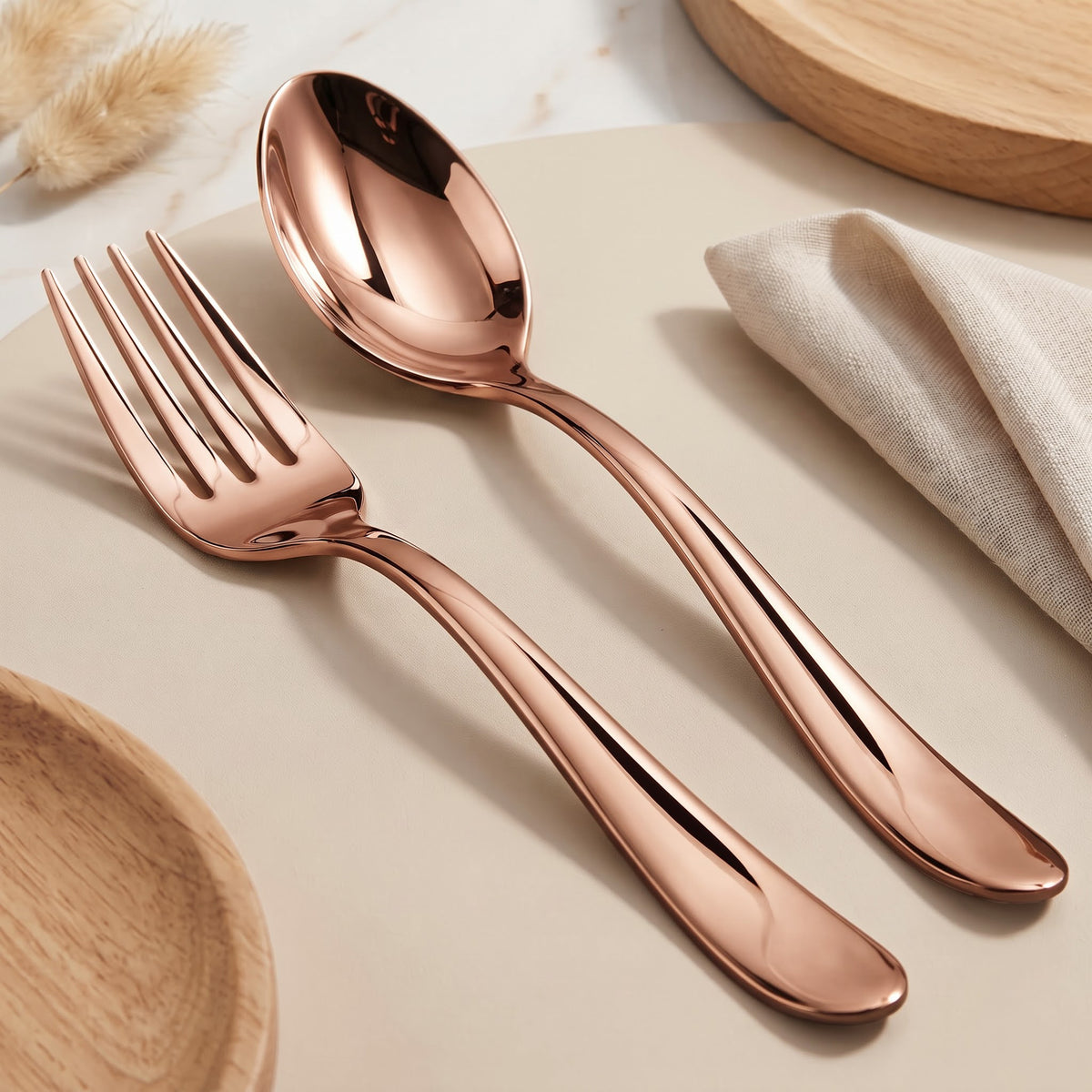 Parage Tiara Stainless Steel Rose Gold Spoon Fork Set of 12