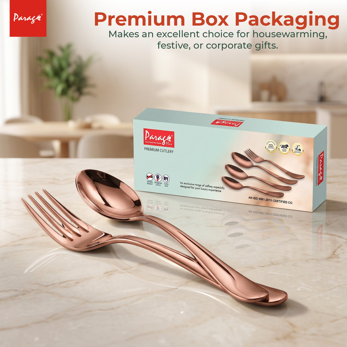 Parage Tiara Stainless Steel Rose Gold Spoon Fork Set of 12