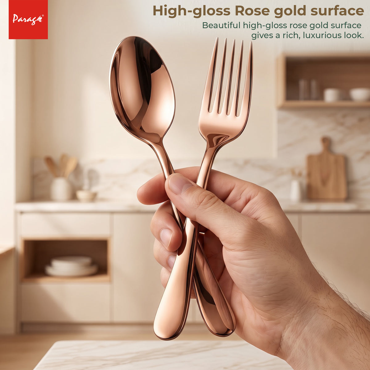 Parage Tiara Stainless Steel Rose Gold Spoon Fork Set of 12