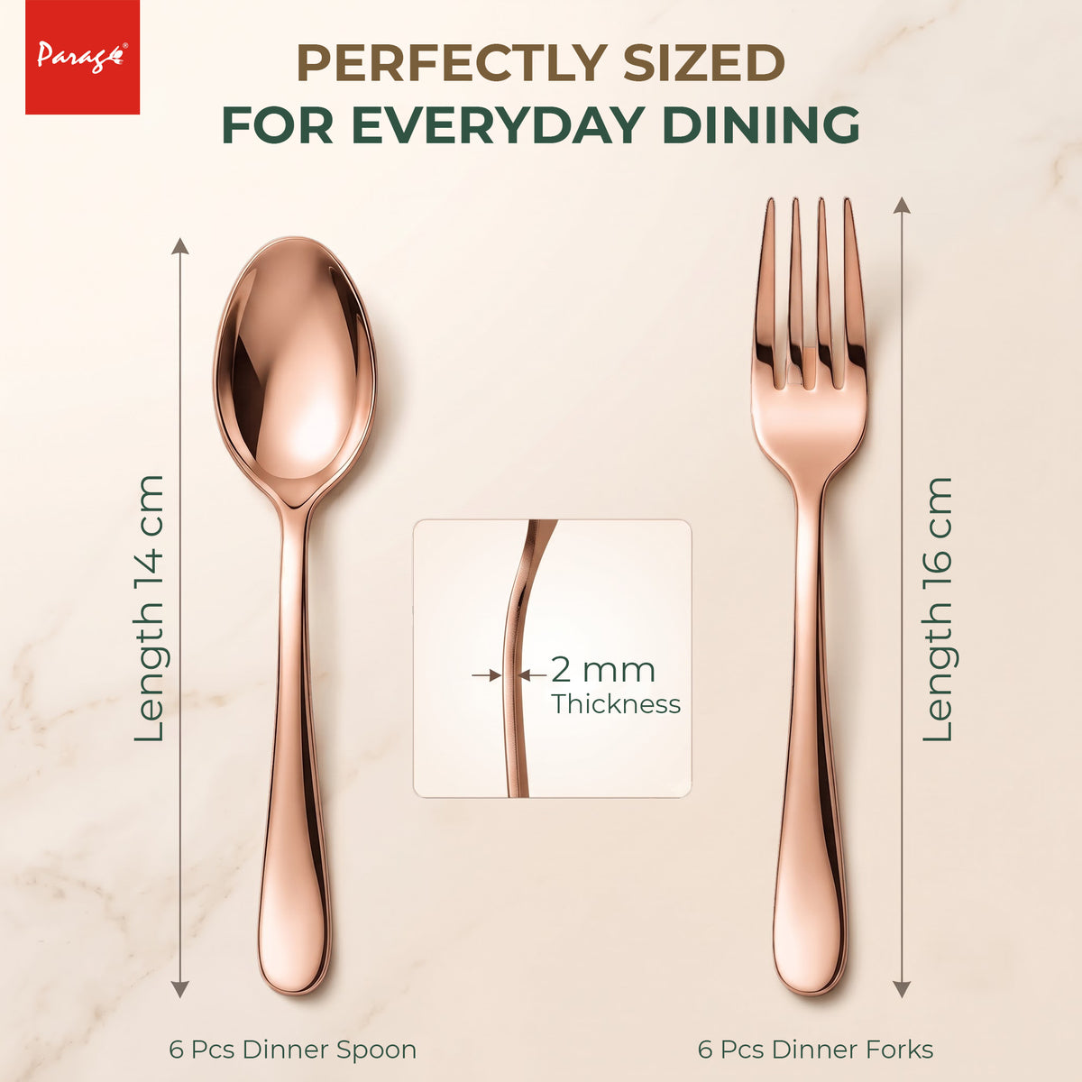 Parage Tiara Stainless Steel Rose Gold Spoon Fork Set of 12
