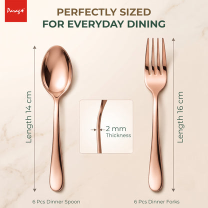 Parage Tiara Stainless Steel Rose Gold Spoon Fork Set of 12