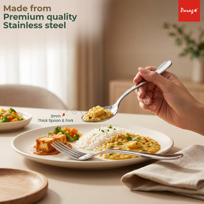 Tiara Stainless Steel Spoon Fork Set of 12, 6 Dinner Spoons 6 Dinner Forks with 2mm Thickness Heavy Gauge Cutlery Se – Parage