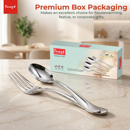 Tiara Stainless Steel Spoon Fork Set of 12, 6 Dinner Spoons 6 Dinner Forks with 2mm Thickness Heavy Gauge Cutlery Se – Parage