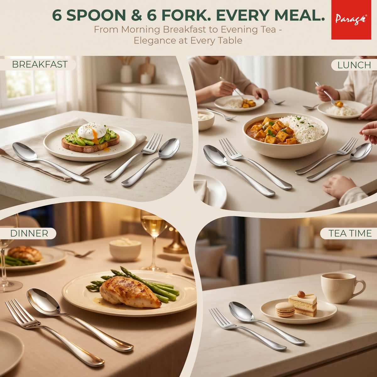 Tiara Stainless Steel Spoon Fork Set of 12, 6 Dinner Spoons 6 Dinner Forks with 2mm Thickness Heavy Gauge Cutlery Se – Parage