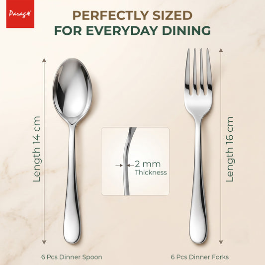 Tiara Stainless Steel Spoon Fork Set of 12, 6 Dinner Spoons 6 Dinner Forks with 2mm Thickness Heavy Gauge Cutlery Se – Parage