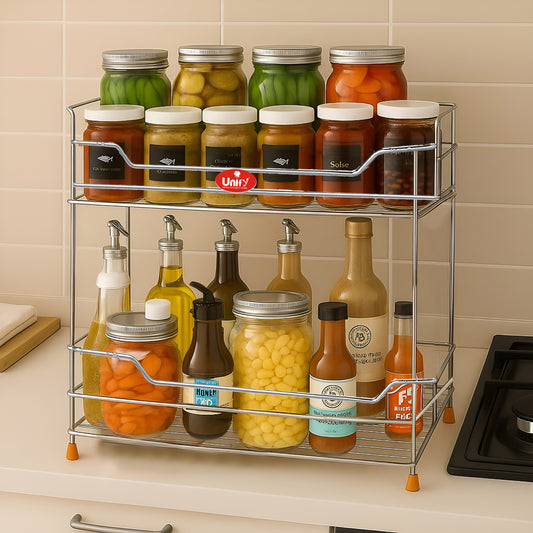 2 Tier Stainless Steel Kitchen Rack | Multipurpose Storage Shelf Silver