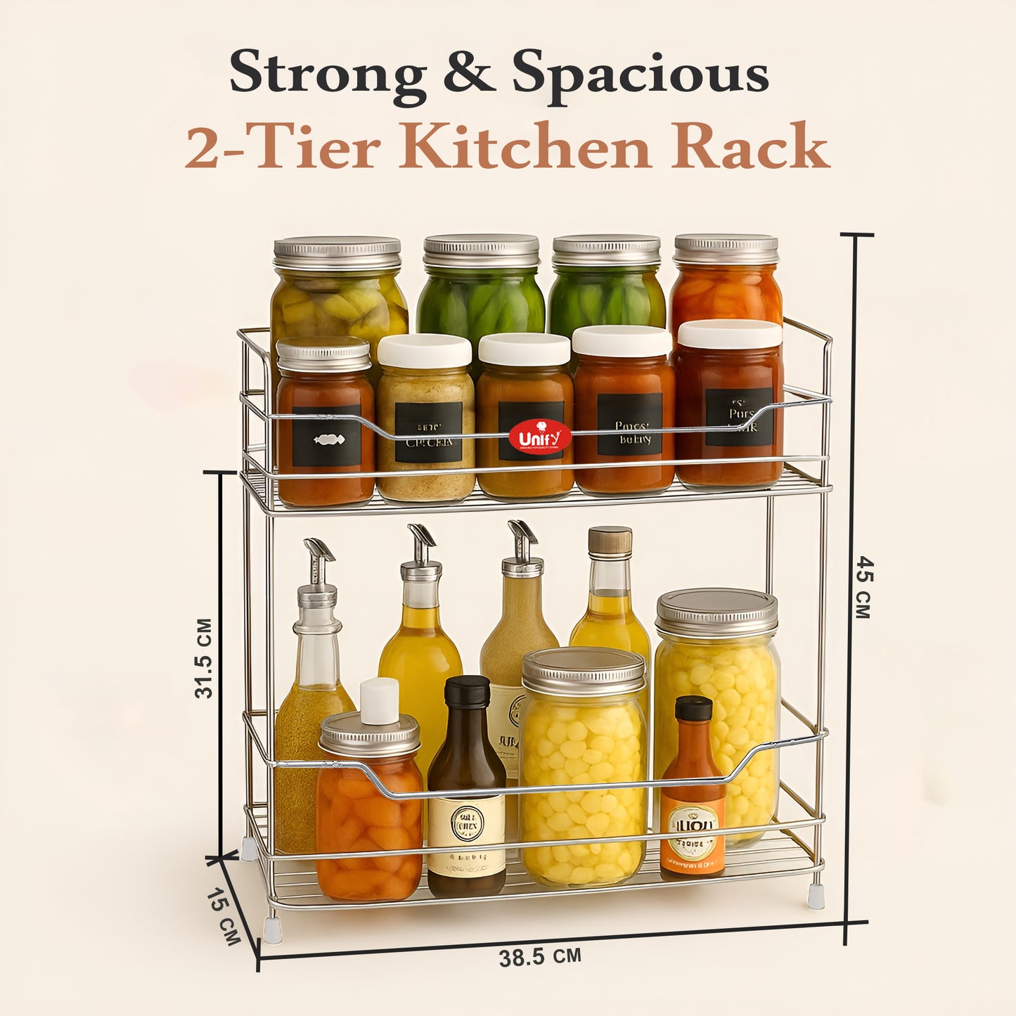 2 Tier Stainless Steel Kitchen Rack | Multipurpose Storage Shelf Silver