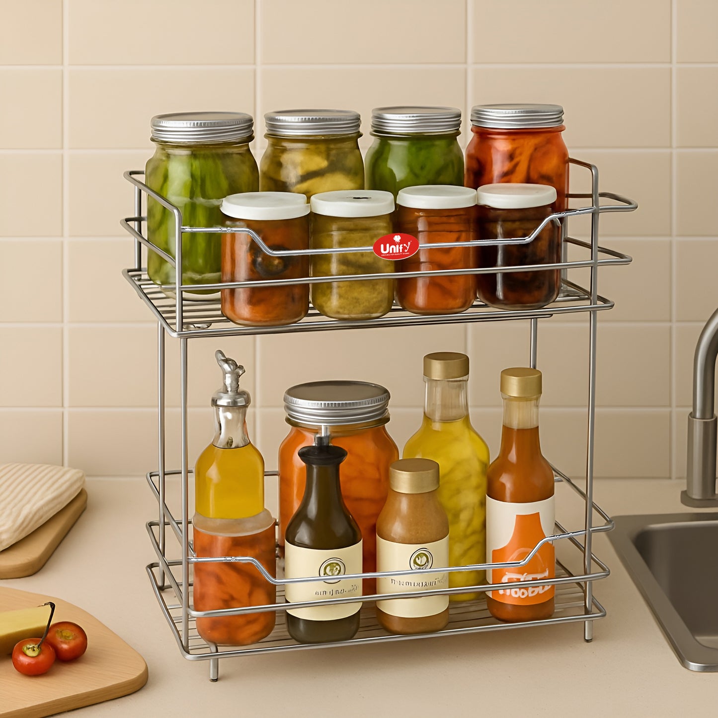 2 Tier Stainless Steel Kitchen Rack | Multipurpose Storage Shelf Silver