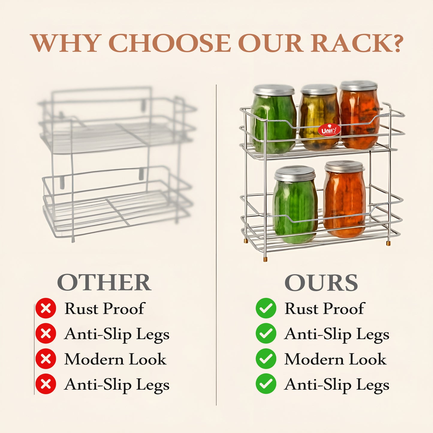 2 Tier Stainless Steel Kitchen Rack | Multipurpose Storage Shelf Silver