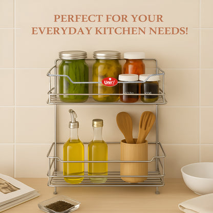2 Tier Stainless Steel Kitchen Rack | Multipurpose Storage Shelf Silver