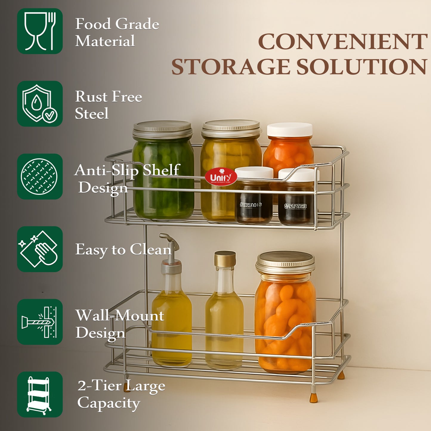 2 Tier Stainless Steel Kitchen Rack | Multipurpose Storage Shelf Silver