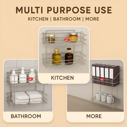 2 Tier Stainless Steel Kitchen Rack | Multipurpose Storage Shelf Silver
