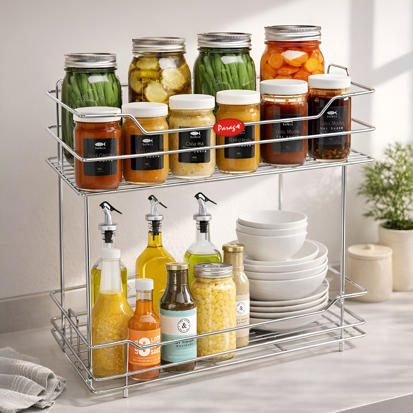 2 Tier Stainless Steel Kitchen Rack | Multipurpose Storage Shelf Silver