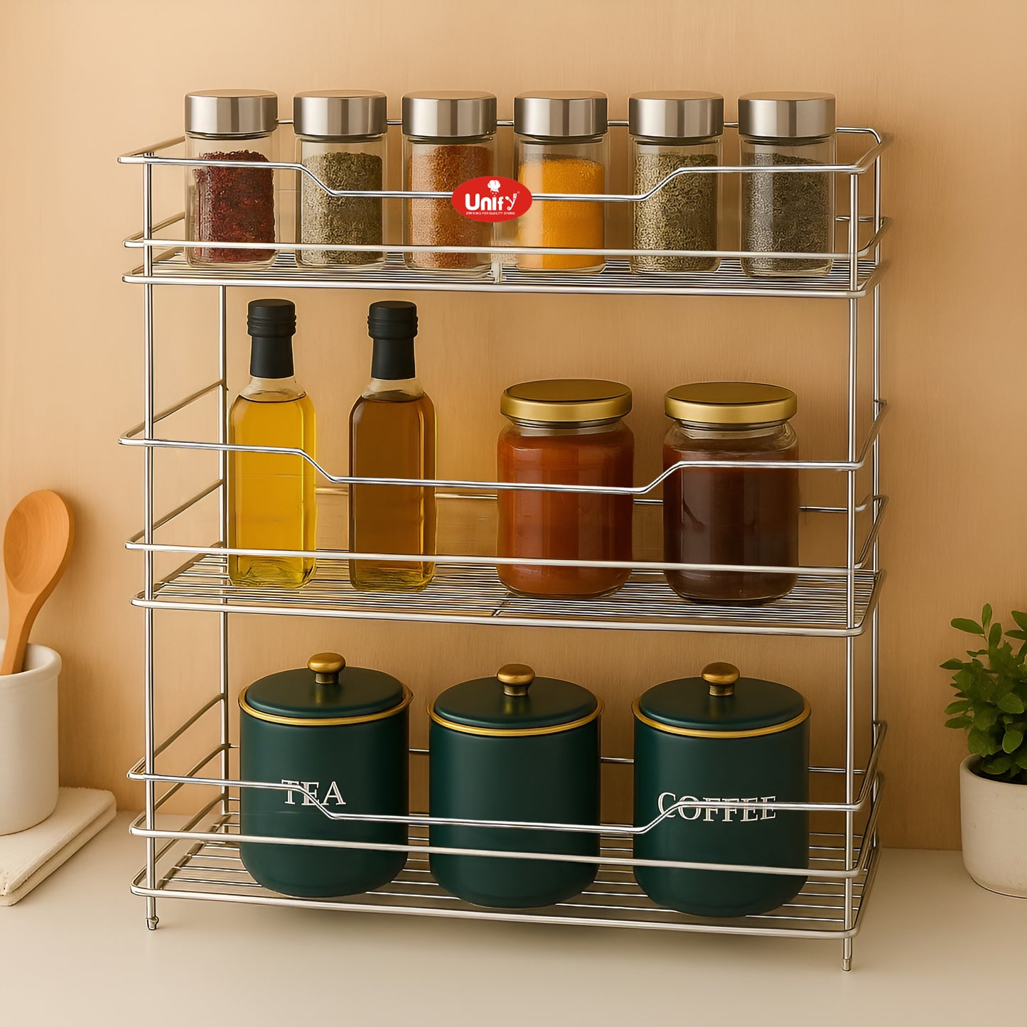 3 Tier Stainless Steel Kitchen Rack | Multipurpose Storage Shelf Silver
