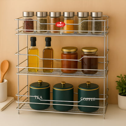 3 Tier Stainless Steel Kitchen Rack | Multipurpose Storage Shelf Silver