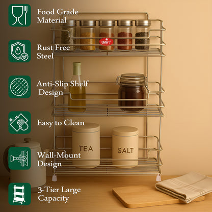 3 Tier Stainless Steel Kitchen Rack | Multipurpose Storage Shelf Silver