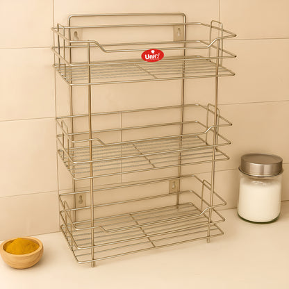 3 Tier Stainless Steel Kitchen Rack | Multipurpose Storage Shelf Silver