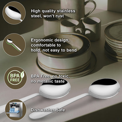 Stainless Steel Soup Spoon Set of 12 | 18 cm Tableware Spoons for Home & Kitchen (Sigma)