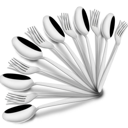 12 Pieces Stainless Steel Spoon & Fork Set | 6 Spoons + 6 Forks | Silver Sigma Design Tableware