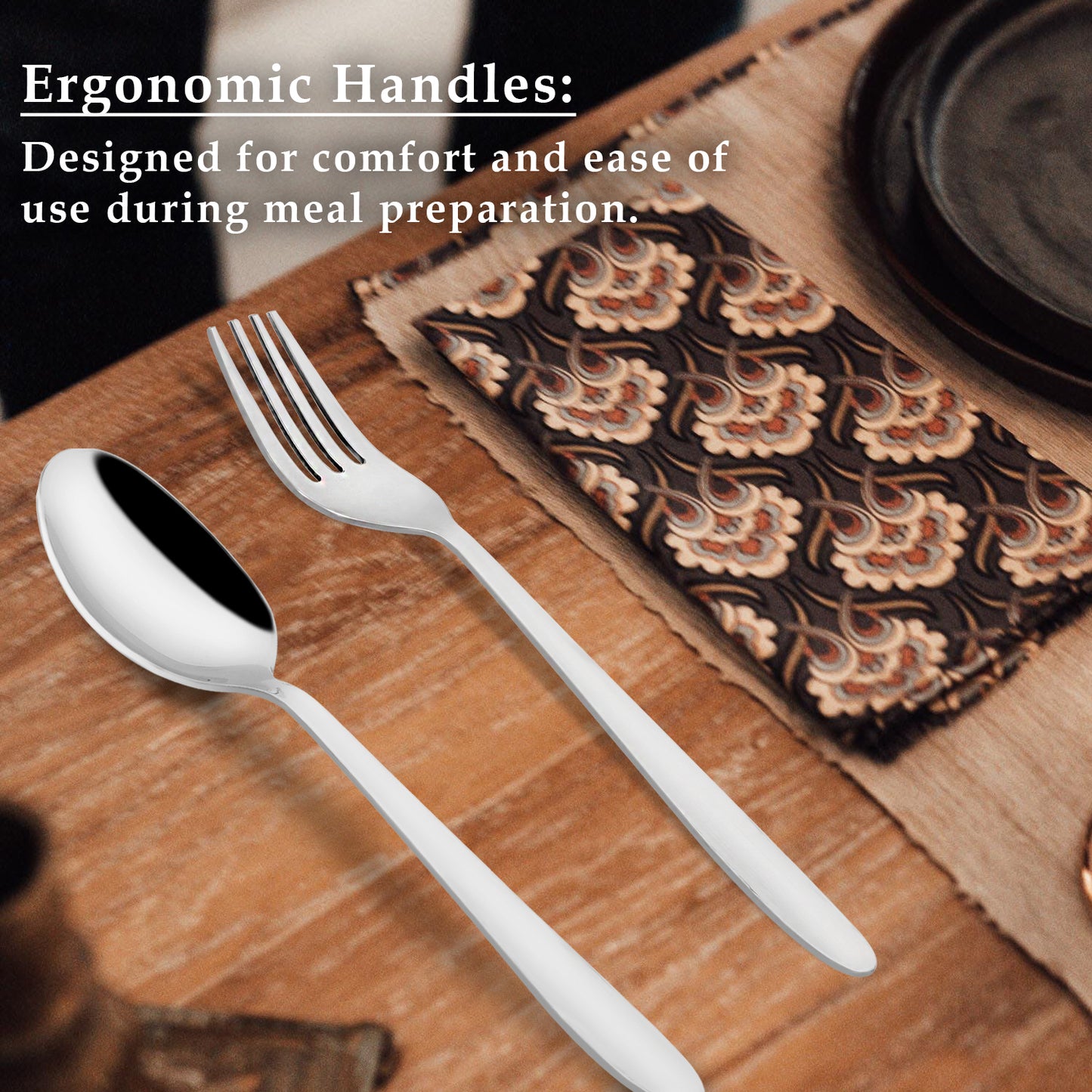 12 Pieces Stainless Steel Spoon & Fork Set | 6 Spoons + 6 Forks | Silver Sigma Design Tableware