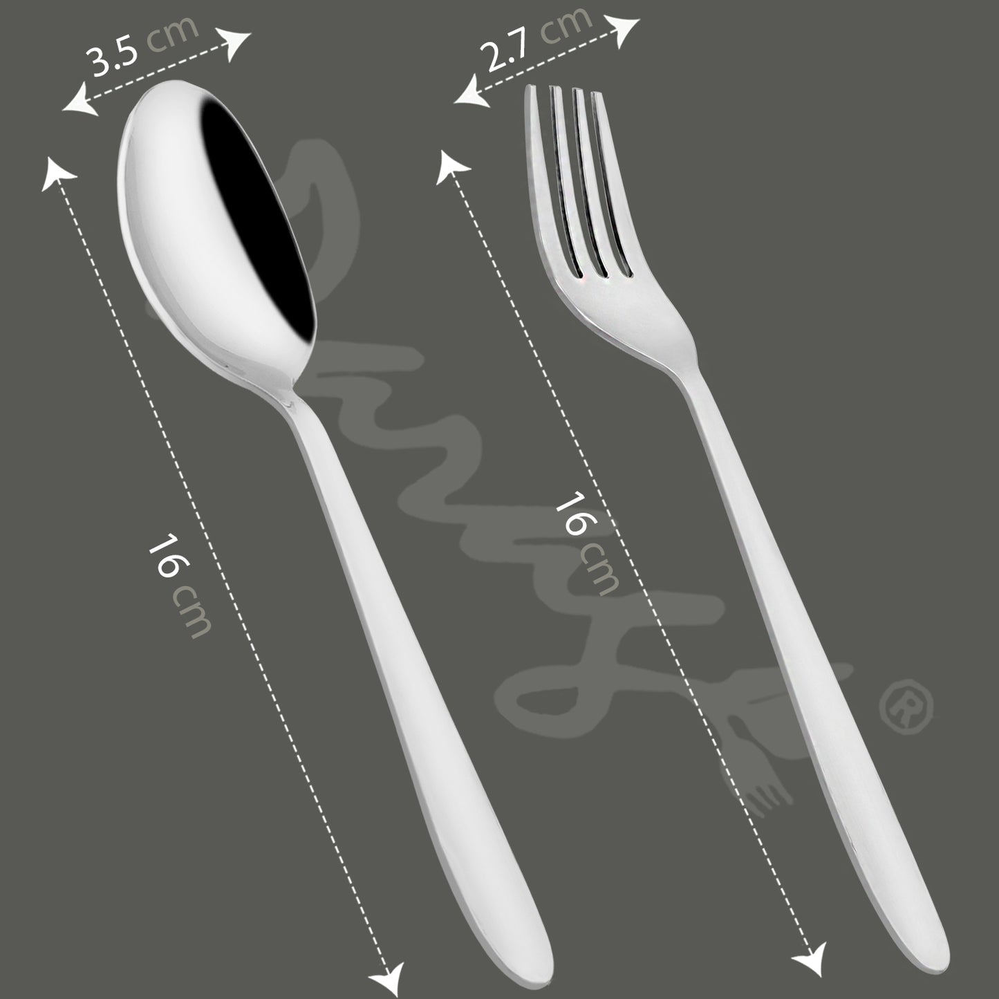 12 Pieces Stainless Steel Spoon & Fork Set | 6 Spoons + 6 Forks | Silver Sigma Design Tableware