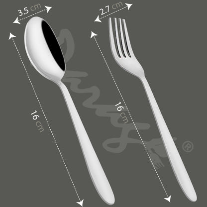 12 Pieces Stainless Steel Spoon & Fork Set | 6 Spoons + 6 Forks | Silver Sigma Design Tableware