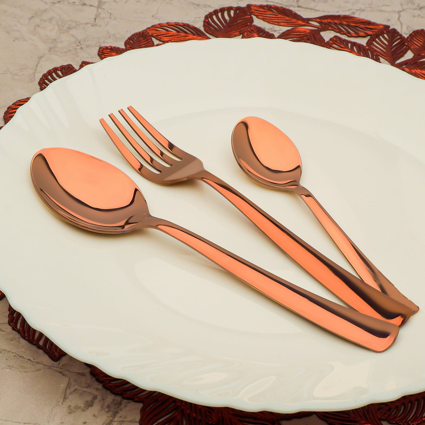 18pc Stainless Steel Rose Gold Cutlery | Spoons Forks Tea | Dining