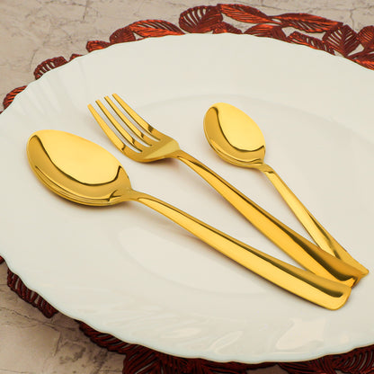 18 Pcs Stainless Steel Gold Spoon & Fork Set | Premium PVD Cutlery Set for Home & Kitchen