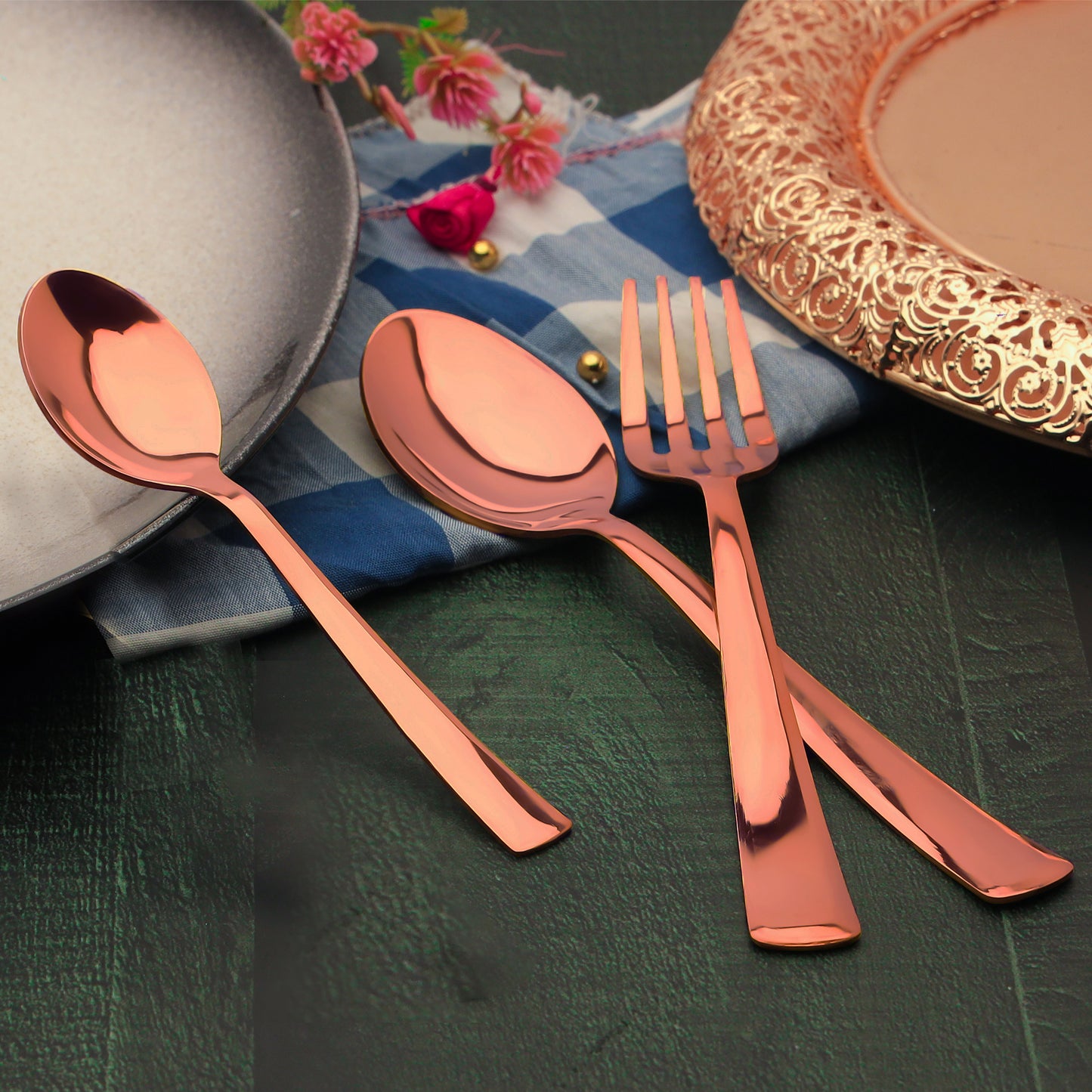 18pc Stainless Steel Rose Gold Cutlery | Spoons Forks Tea | Dining