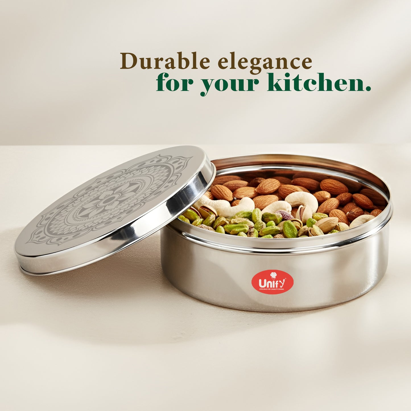 1 Piece Stainless Steel Puri Dabba | Flat Canister (2.1 Ltr) | Airtight Dry Fruit, Masala, Snacks & Sweet Storage Container | Premium Kitchen Storage & Gift Set