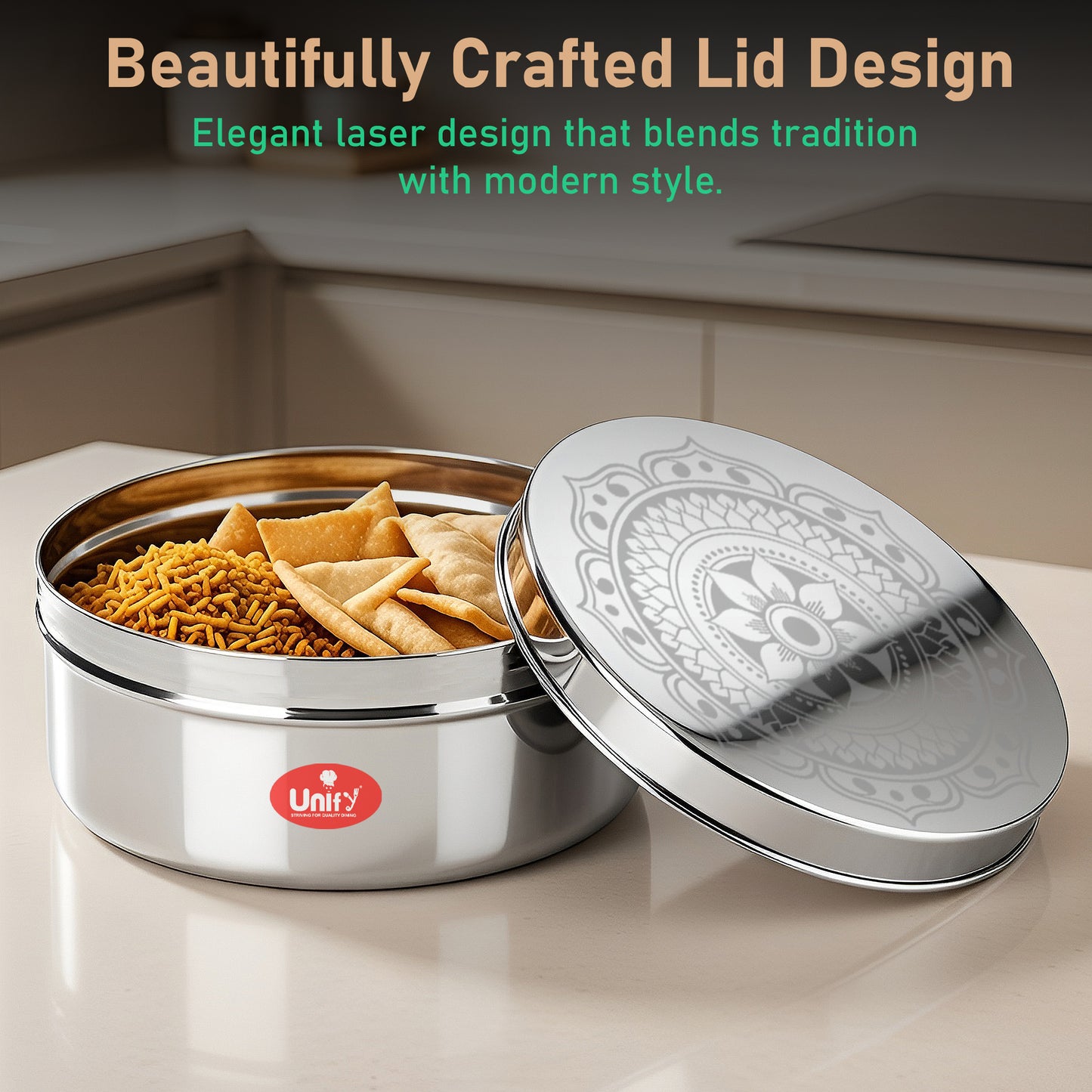 1 Piece Stainless Steel Puri Dabba | Flat Canister (2.1 Ltr) | Airtight Dry Fruit, Masala, Snacks & Sweet Storage Container | Premium Kitchen Storage & Gift Set