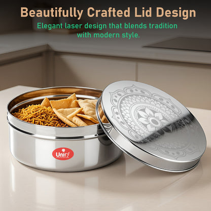 1 Piece Stainless Steel Puri Dabba | Flat Canister (2.1 Ltr) | Airtight Dry Fruit, Masala, Snacks & Sweet Storage Container | Premium Kitchen Storage & Gift Set