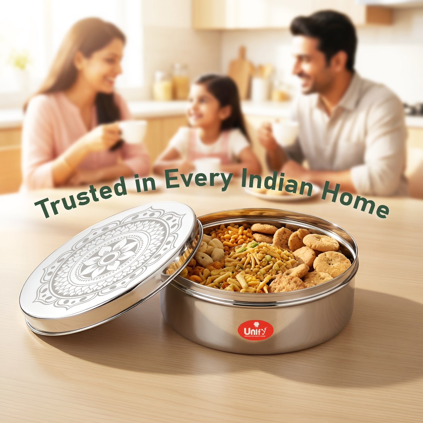 1 Piece Stainless Steel Puri Dabba | Flat Canister (2.1 Ltr) | Airtight Dry Fruit, Masala, Snacks & Sweet Storage Container | Premium Kitchen Storage & Gift Set
