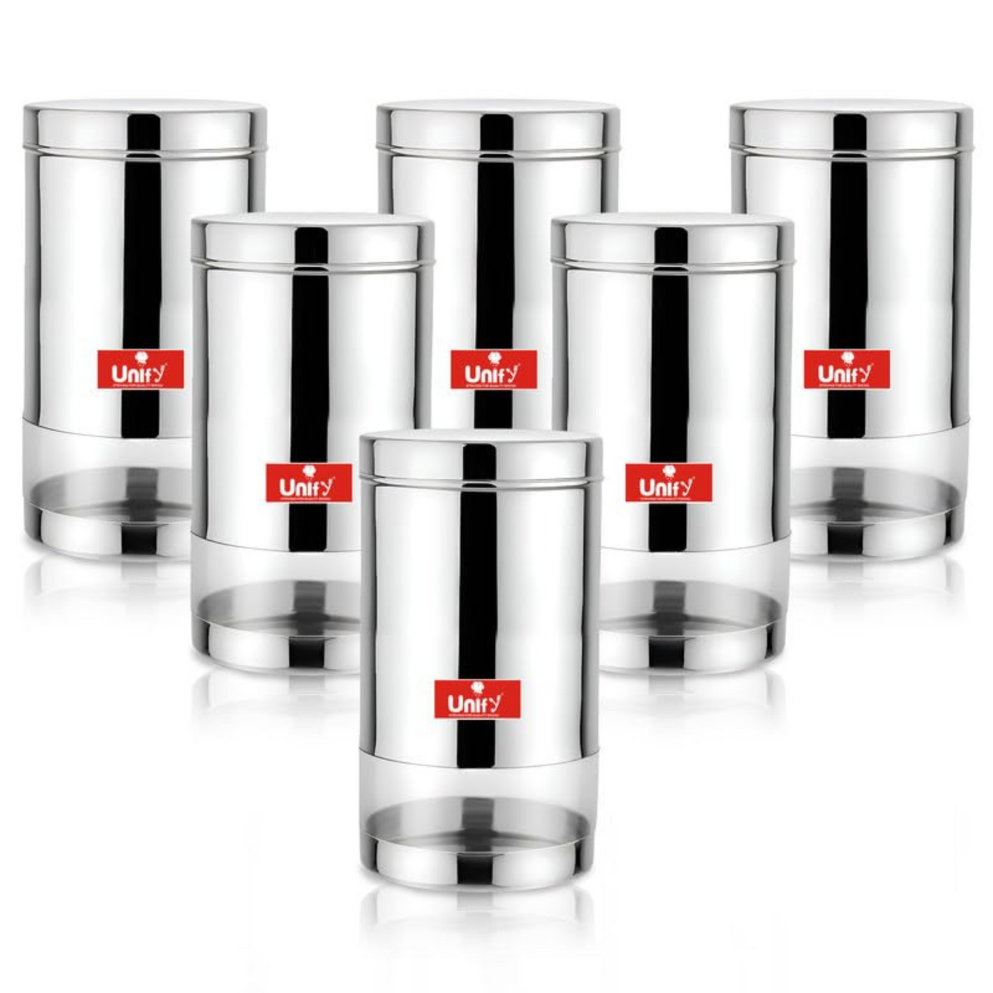 6-Piece Stainless Steel Container Set | 900ML Airtight Jars for Home & Kitchen - Ideal for Spices, Food Grains, Nuts, Glossy Finish