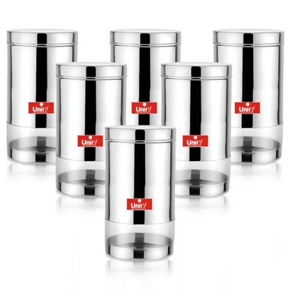 6-Piece Stainless Steel Container Set | 900ML Airtight Jars for Home & Kitchen - Ideal for Spices, Food Grains, Nuts, Glossy Finish
