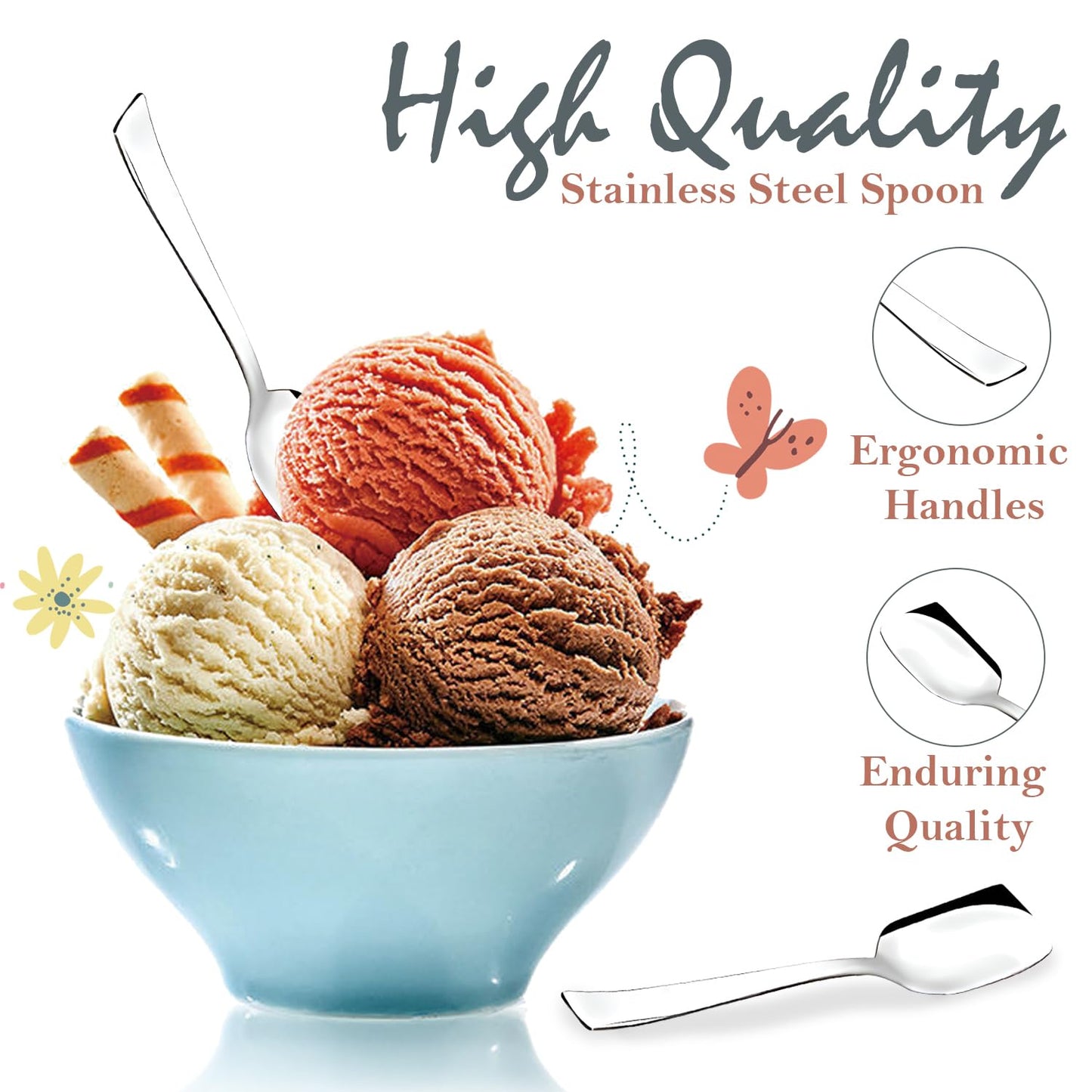 6-Piece Stainless Steel Ice Cream Spoon Set | 13.5cm, Food Grade, Durable & Stylish