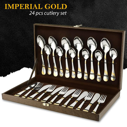 24pc Stainless Steel Golden Cutlery | Gift Box | Imperial