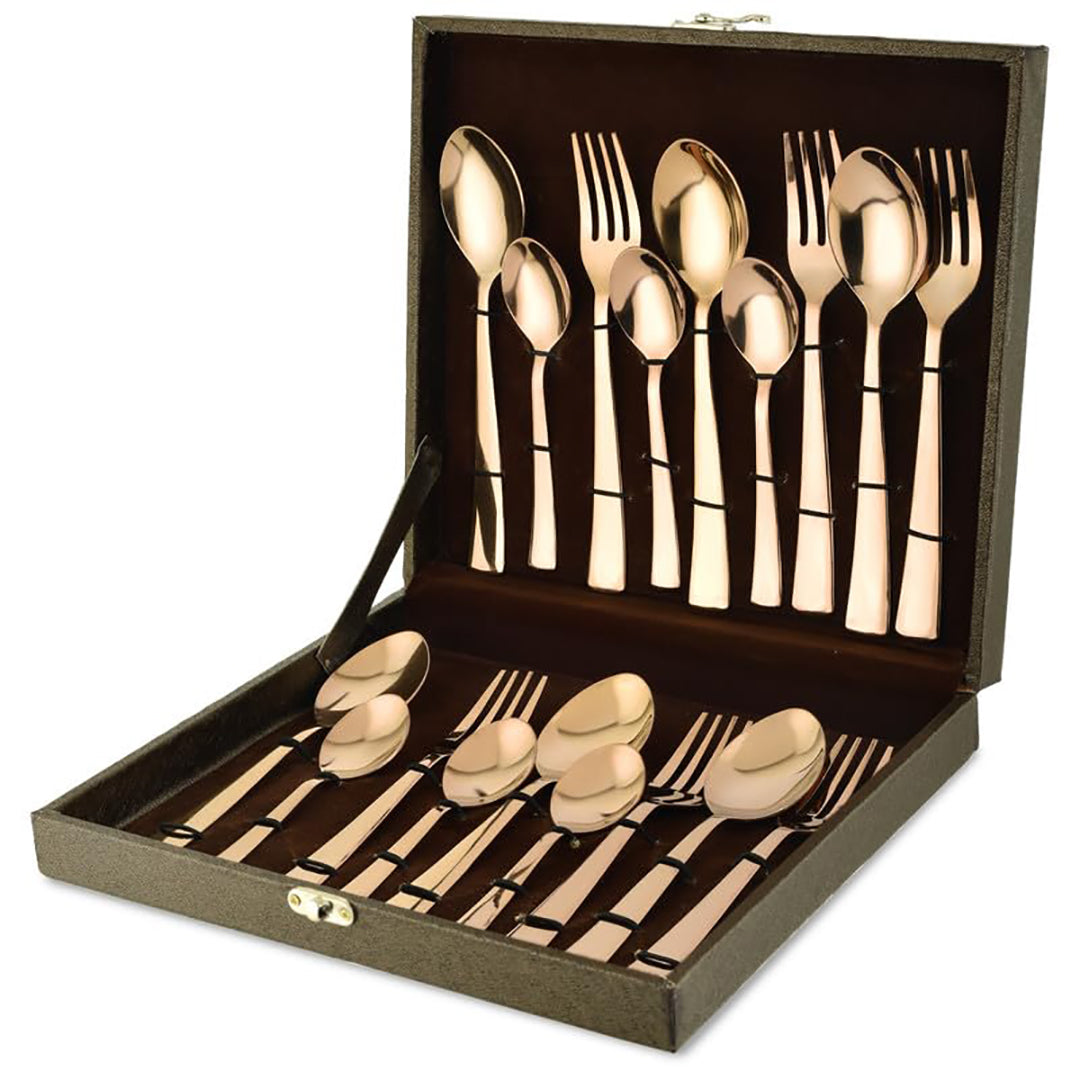 18pc Stainless Steel Rose Gold Cutlery | Gift Box | PVD Rose