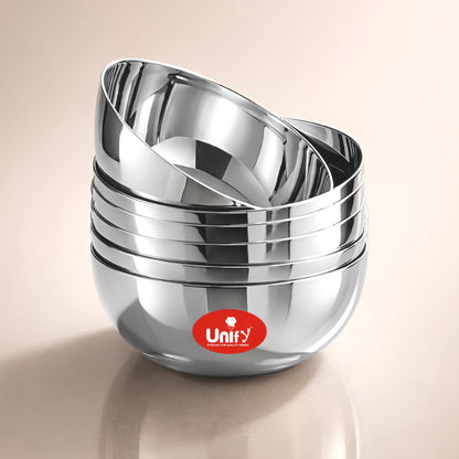 6 Pieces Stainless Steel Big Size Apple Bowl/Wati/Katori Heavy Gauge with Mirror Finish, 9.5cm Dia, Set of 6, 220ML Each, Silver