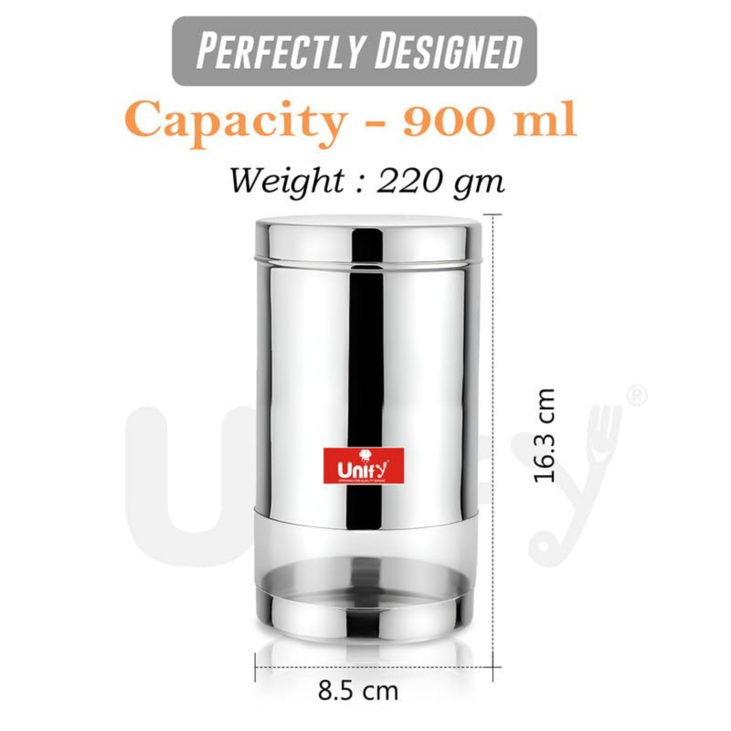 3-Piece Stainless Steel Container Set | 900ML Airtight Jars for Home & Kitchen - Ideal for Spices, Food Grains, Nuts, Glossy Finish
