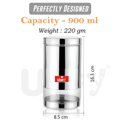 3-Piece Stainless Steel Container Set | 900ML Airtight Jars for Home & Kitchen - Ideal for Spices, Food Grains, Nuts, Glossy Finish