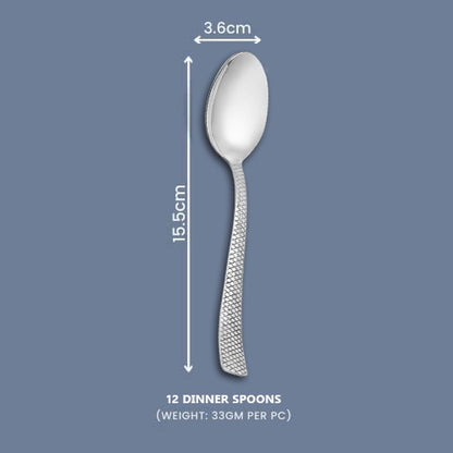 12 Pcs Stainless Steel Dinner Spoon Set with Zig Zag Design for Home & Kitchen