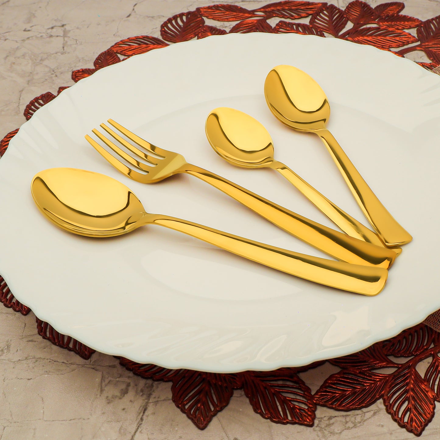 24pc Stainless Steel Golden Cutlery | Spoons Forks | Dining