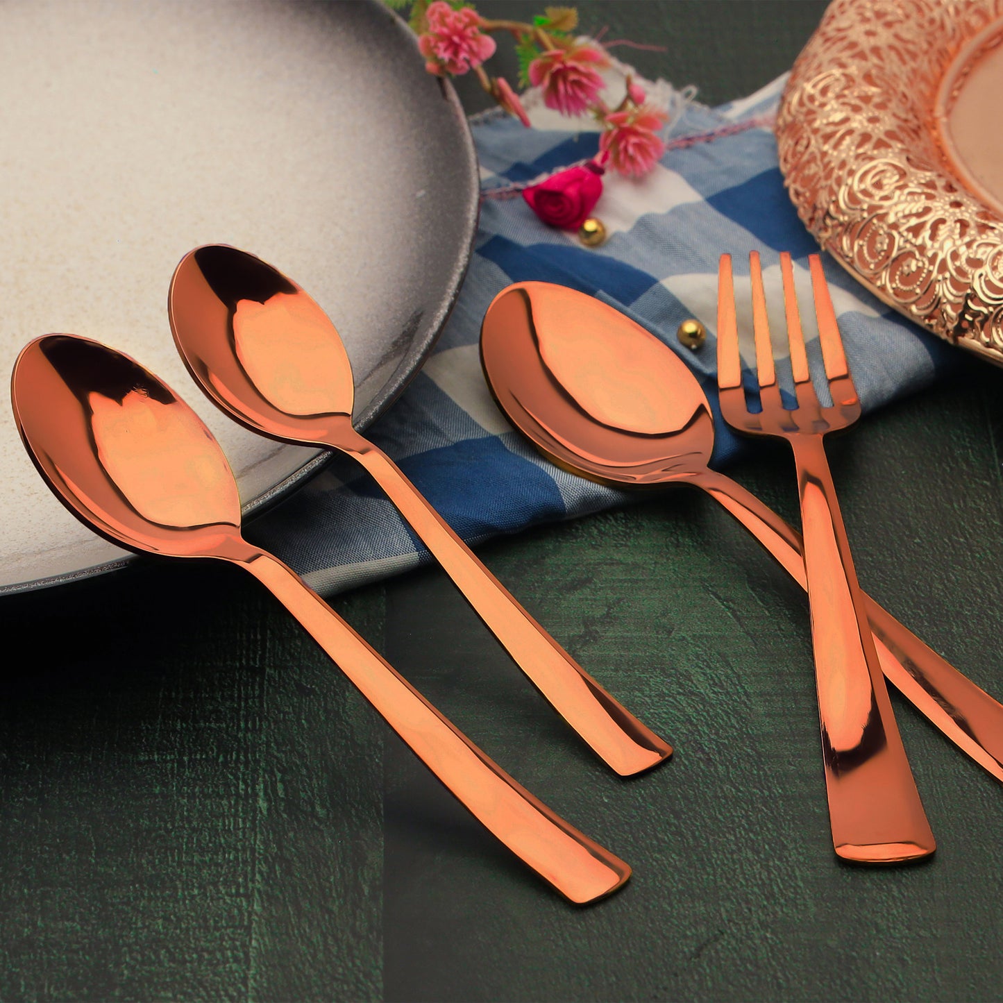 24pc Stainless Steel Rose Gold Cutlery | Spoons Forks | Dining