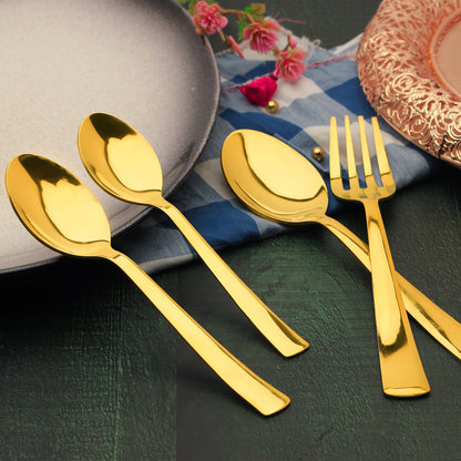 24pc Stainless Steel Golden Cutlery | Spoons Forks | Dining