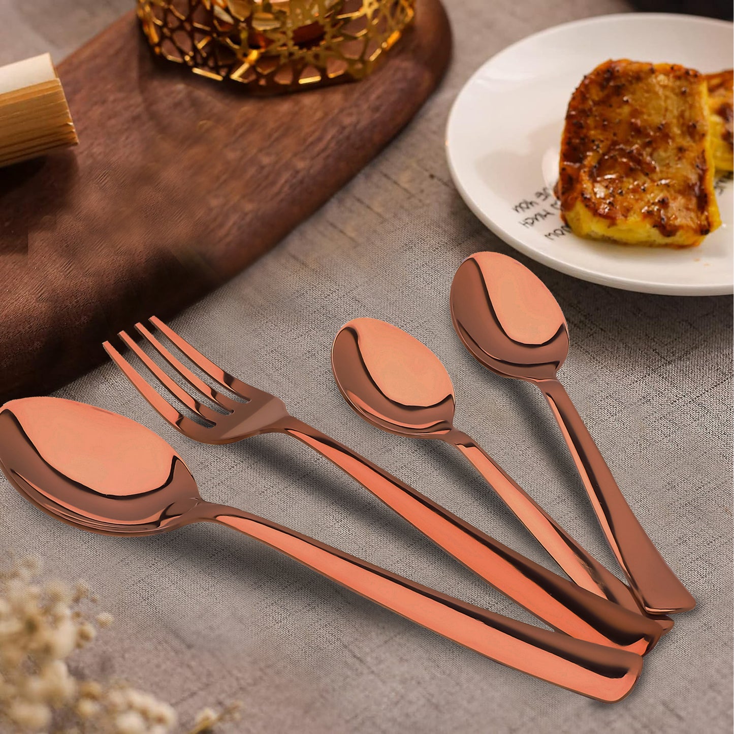 24pc Stainless Steel Rose Gold Cutlery | Spoons Forks | Dining